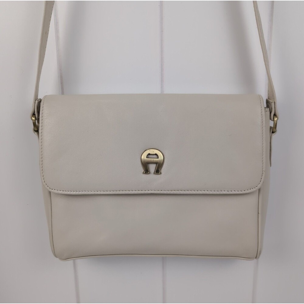 Vintage Etienne Aigner Cream Leather Crossbody Purse Handbag